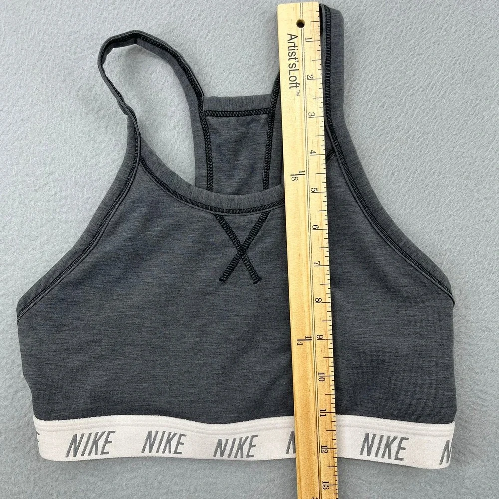 Nike Womens Racerback Sports‎ Bra Heather Charcoal Grey Logo Band Small